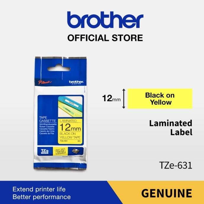 

Brother Label Tape TZE-631 12mm x 8m Black On Yellow TZE 631