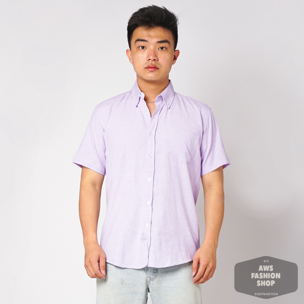 819 Kemeja Pria Lengan Pendek Polos Lilac Lylac Ungu Muda Oxford Basic SIMPLE Slimfit Casual Tersedia Ready Sampai Size JUMBO BIG SIZE XXL XXXL