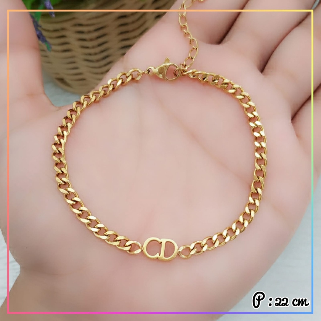 Gelang titanium stainless/steel gelang dewasa rantai tebal polos C.D perhiasan wanita anti karat GT 358