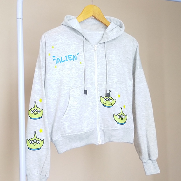 Jacket Zipper Hoodie Crop Alien Story Wanita Terbaru Korean Style