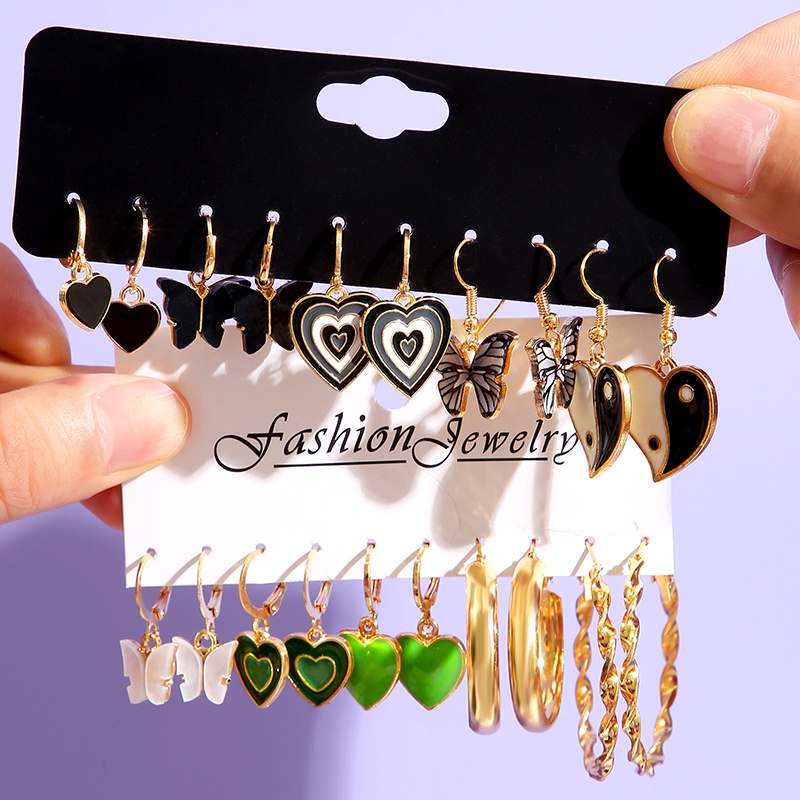 Fashion Resin Emas Perak Anting Set Perak Untuk Wanita Mutiara Kristal Jantung Stud Hoop Earring Butterfly Bebek Bintang Perhiasan Aksesoris