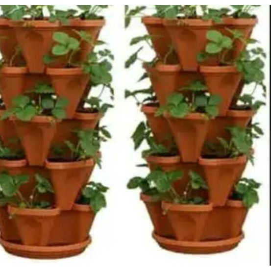 Terlaris Pot Vertikal Green leaf 5 susun + wadah /pot lucu /pot unik