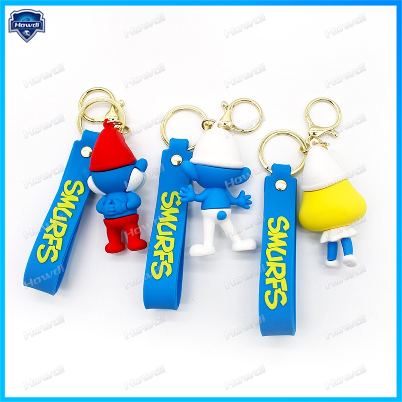 Disney Blue Spirit Gantungan Kunci Kartun Boneka Lucu Smurfing Keyring Fashion Pasangan Tas Ornamen Gantungan Kunci