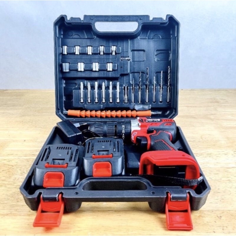 Mesin bor cordless 48v 13mm impact drill merk DEKWE DK1048 batrei 2 fulset