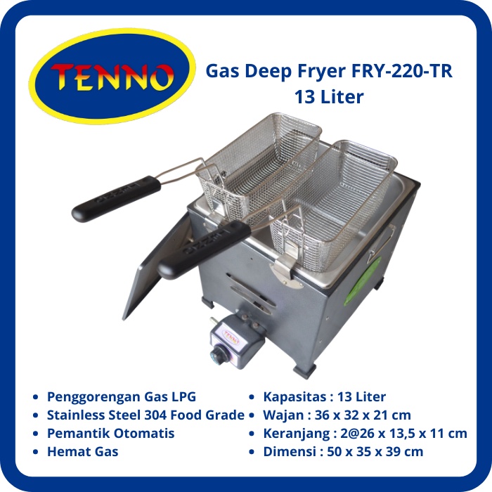 TENNO FRY-220-TR Penggorengan Deep Fryer Gas Otomatis 13 Liter (2 Keranjang Kecil)