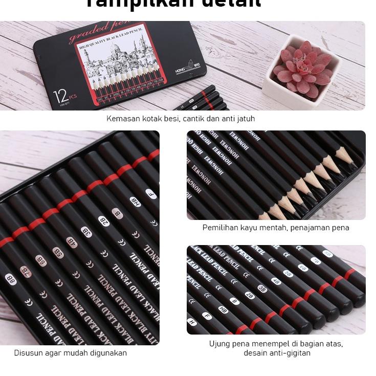 

Murah Bulan Ini 12 pcs Pensil gambar sketsa set lengkap 2H H F B HB 2B 3B 4B 5B 6B 7B 8B Charcoal Pensil Set