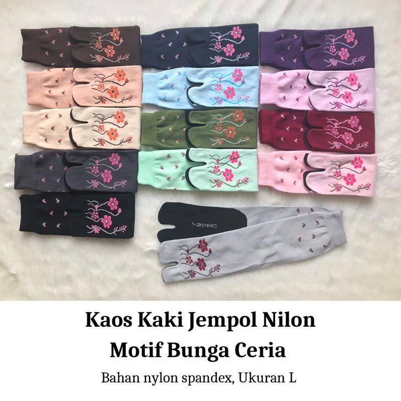 NOKEMAS 12 Pasang Kaos Kaki Jempol Nylon Motif Bunga Ceria