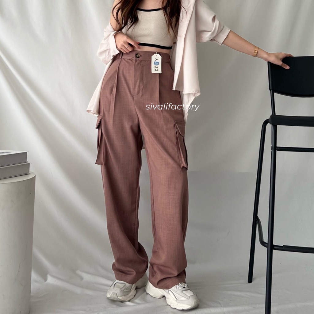 SIVALI Joan Cargo Pants - Highwaist Loose Cargo - Celana Kargo Wanita - Baggy Pants