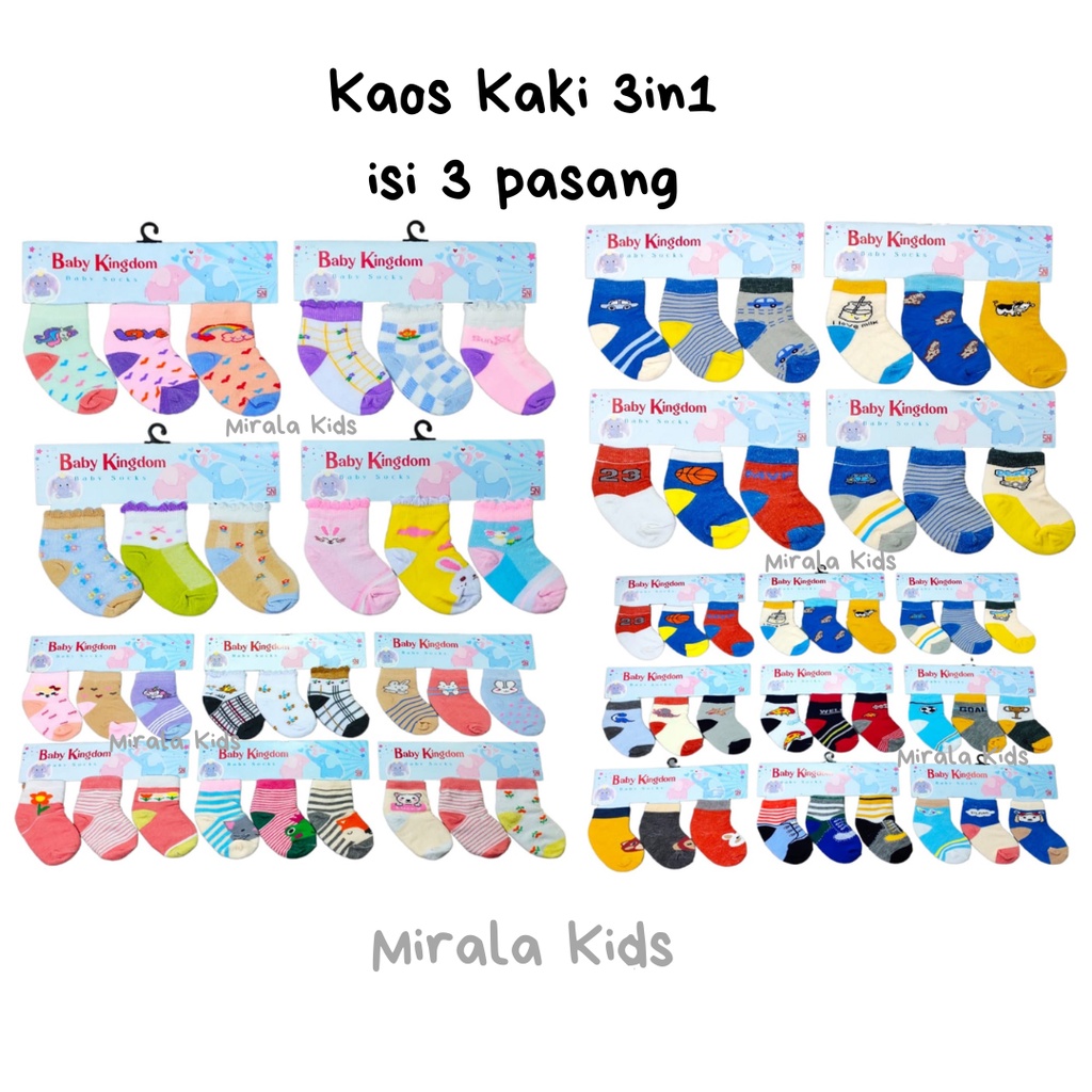 Kaos Kaki Bayi 3in1 Baby Kingdom isi 3 Pasang SNI