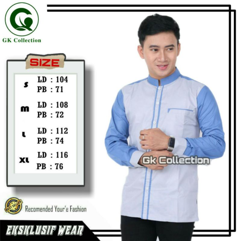 Baju Koko Panjang Biru Laut  Abu-abu