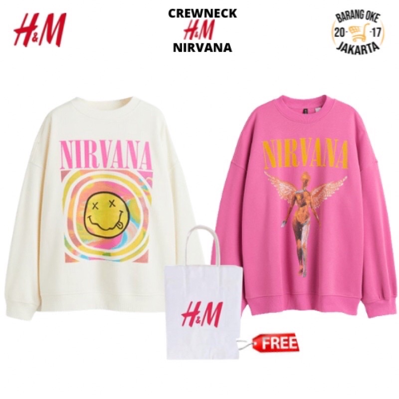 COD 9.9 Crewneck HnM Nirvana Cream Pink Viral Unisex Cowok Cewe Sweater Sweatshirt HnM Pria Wanita