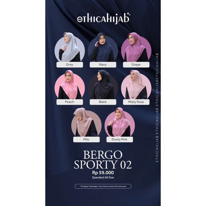 ETHICA Bergo Sporty 02 Kerudung Instant Hijab Jilbab Bergo Casual Polos dengan Soft Pet