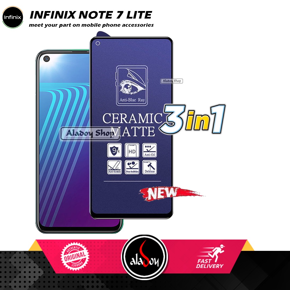 PAKET 3IN1 Anti Gores Blue Matte Anti Glare Infinix Note 7 Lite + Tempered Glass Camera dan Skin Carbon