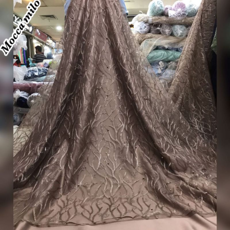 kain bahan tile akar mutiara/ bahan kebaya brokat tulle(akar)
