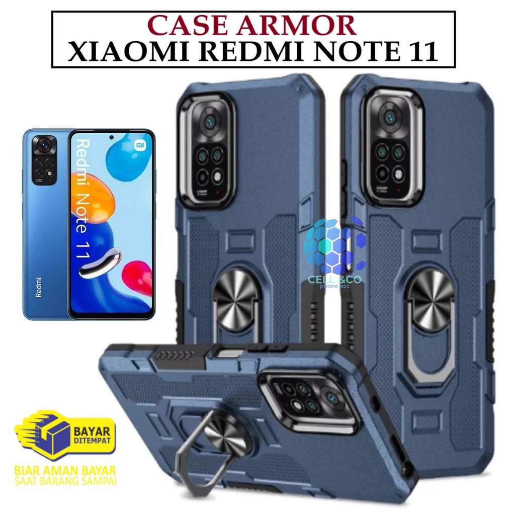 Case Armor XIAOMI REDMI NOTE 11 Iring Cincin Magnetic Kesing Hp Protect kamera Premium Hard Case Standing Robot Pelindung Kamera