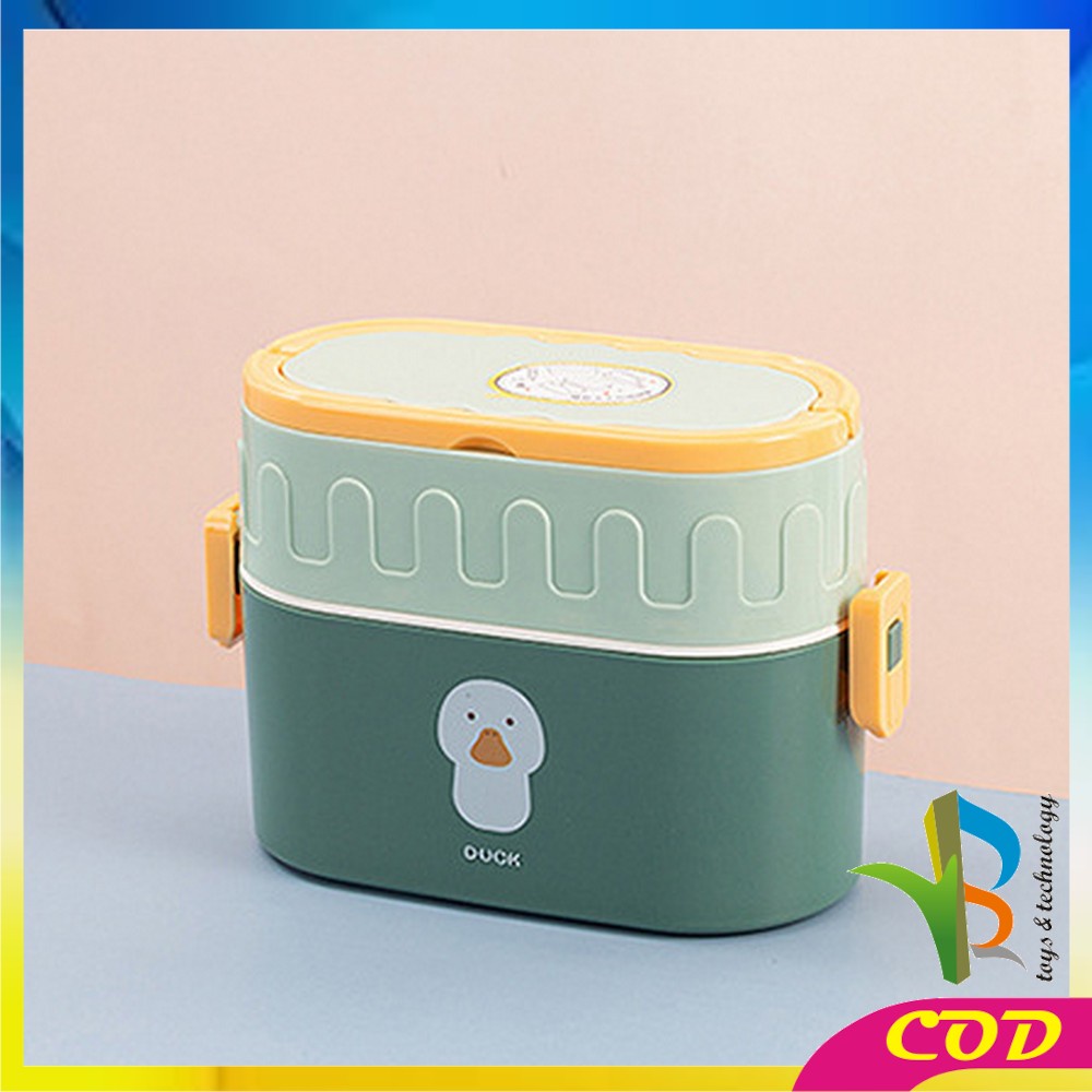 RB-C699 Tempat Makan 950ML Box Bento Set 2 Susun Free Sendok Anti Tumpah Dengan Pegangan / Kotak Bekal Tingkat Lunch Box Set Double Layer Portable