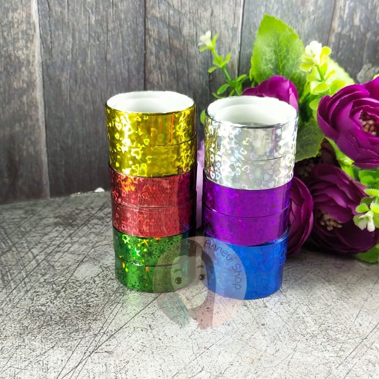 10 12 Gulung Washi Tape Set Selotip Selotape Isolasi Solasi Grosir DIY Craft Journal Book Dekorasi Decorative Metalic Glitter Fancy