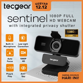 Webcam Full HD 1080P, Auto Focus with Privacy Cover, Merek Tecgear Sentinel. Best Seller, Best Price