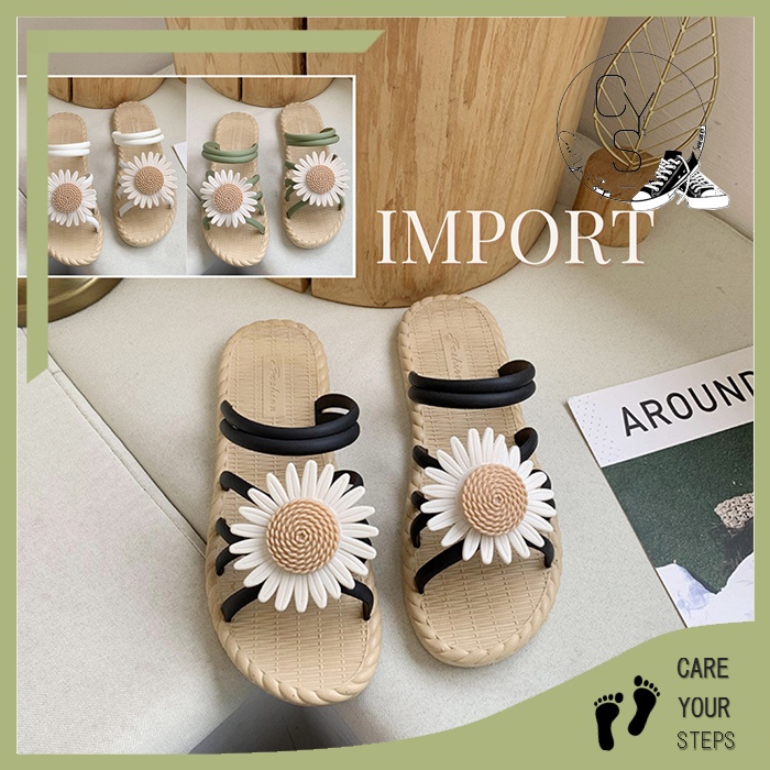 CYS COD Sandal tali bunga wanita import fashion korea kekinian slip on sendal cewek teplek lembut terbaru SPT-38