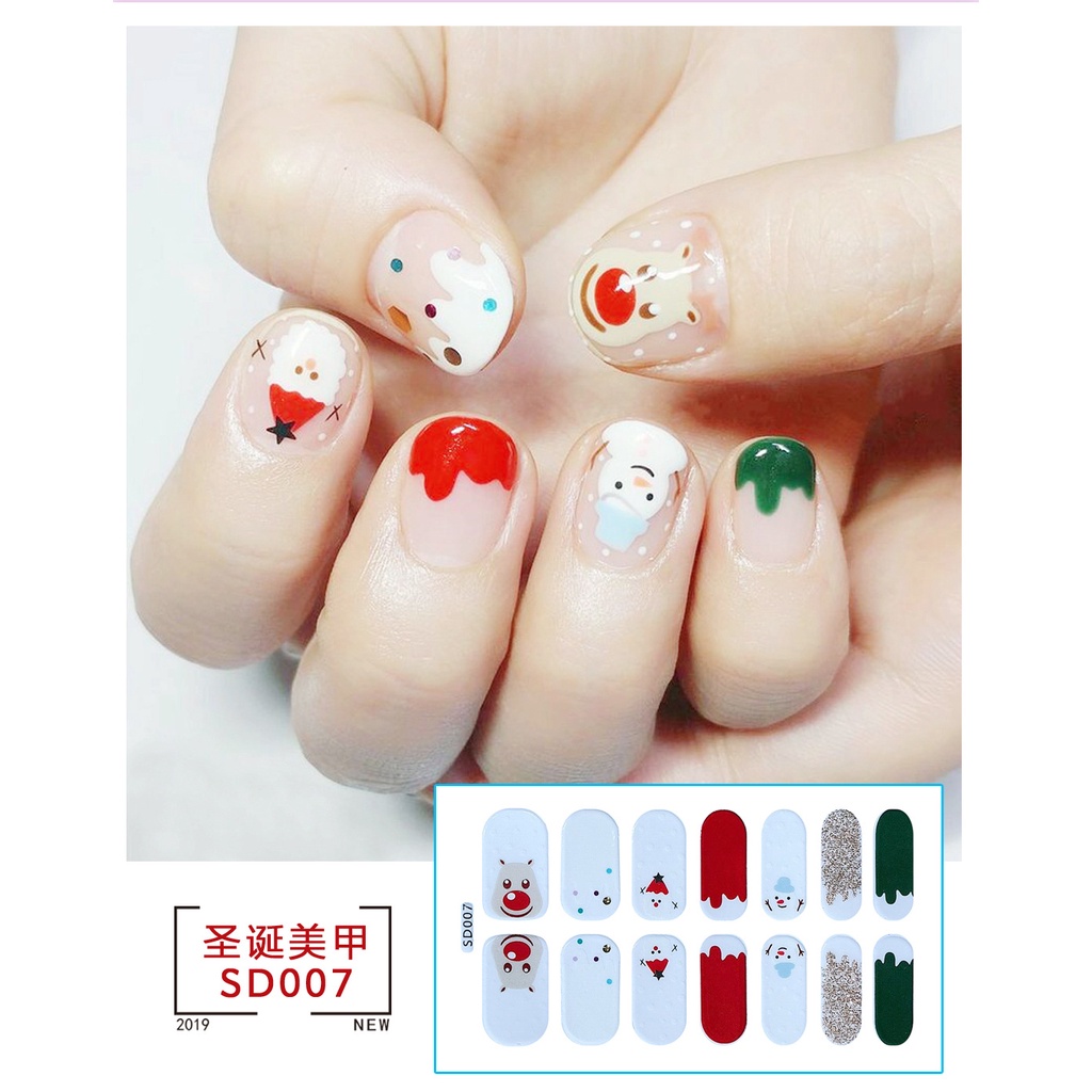 Stiker Natal Chrismas  Set 14 Nail  Art Manicure Tempelan Stiker Kuku Stiker Kuku lucu