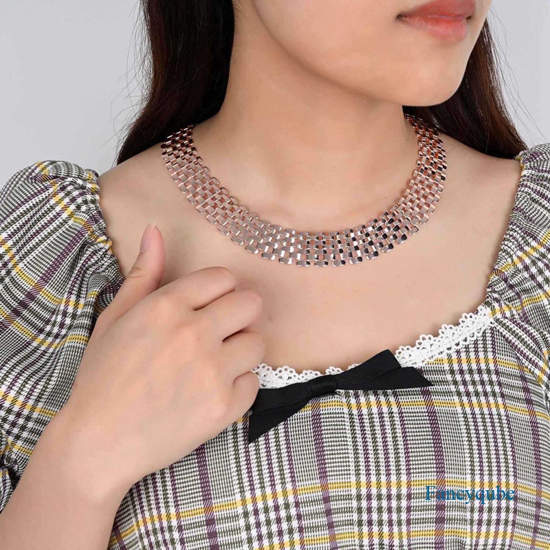 Fancyqube Punk Hip Hop Chunky Hollow Out Rantai Kalung Warna Silver Dikaitkan Chokers Lebar Kalung Untuk Wanita Statement Jewelry