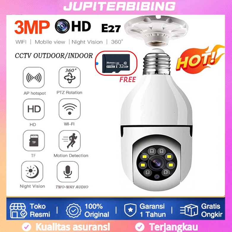 【Free Sim Card】V380 CCTV Lampu Camera Wifi CCTV V380 3MP Kamera CCTV Wifi Lampu CCTV 360° Panoramic Smart CCTV Bohlam IP Camera CCTV Wireless CCTV Security Cameras