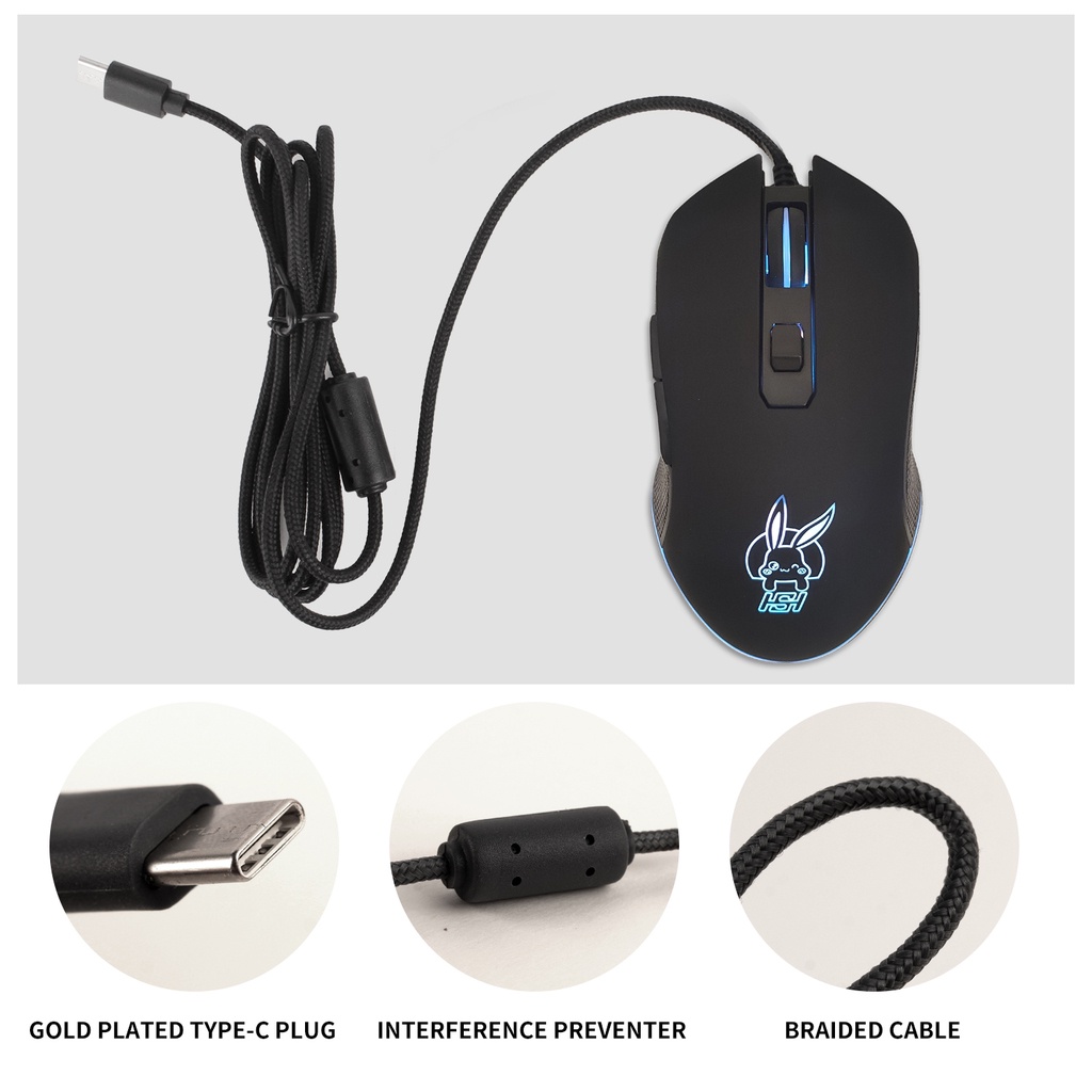 Usb-c/usb Mouse Kabel Mute Warna-Warni Luminous Mouse Gaming Mouse DPI Adjustable 800-1200-1600-2400 Untuk PC Laptop