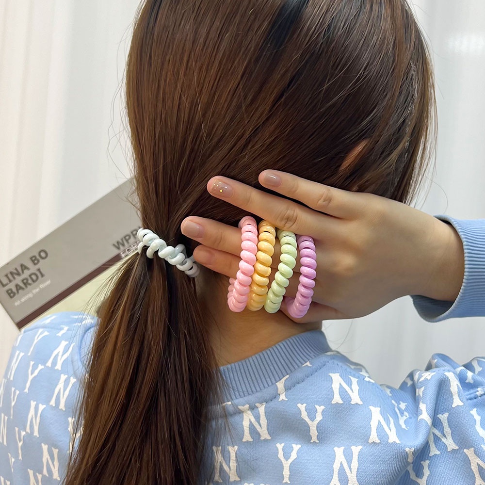 Cincin Rambut Tali Rambut Wanita Hiasan Kepala Gadis Wanita Sederhana Aksesoris Rambut Scrunchies Telepon Coil Karet Elastis Ikat Rambut Warna Permen Karet Rambut Band Elegan Gaya INS Korea