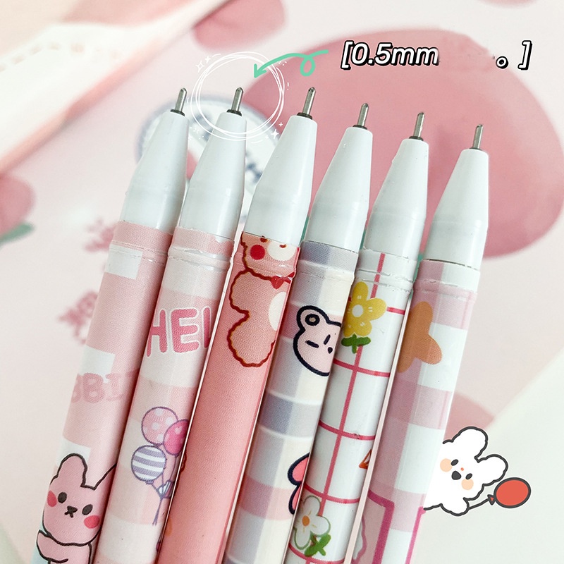 6pc /Set Kawaii Game Kartun Kartun Pena Netral Dihapus 0.5mm Biru Gel Pulpen Pegangan Dapat Dicuci Perlengkapan Kantor Sekolah Anak Statione