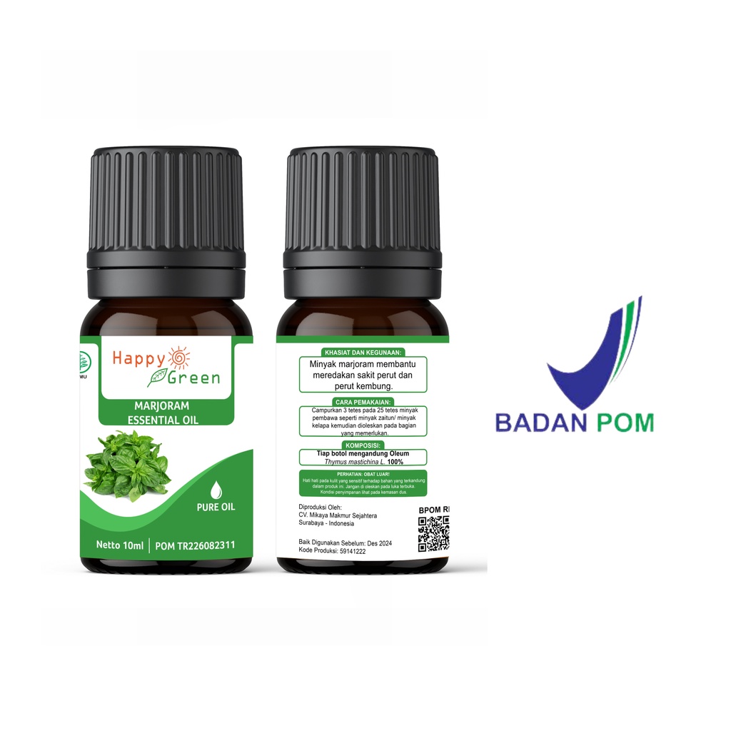 BPOM Approved Happy Green Marjoram Essential Oil - Minyak Alang-Alang Hijau