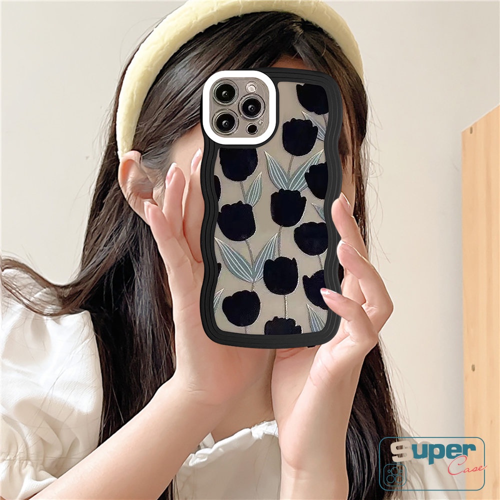 Soft Case Untuk Redmi 12C A1 10 9 9A 10C 9C 10A 9T A1+Redmi Note10 11s 11 10s 9 11Pro+8 9Pro Note 9s 10Pro Mi 11T Pro POCO X3 NFC Pro M3 Fashion Retro Bunga Tulip Case Wavy Edge