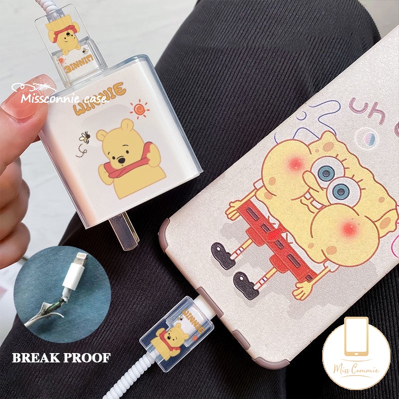 Casing Kompatibel Untuk Apple 18 /20W Adaptor Charger Case Berliku Kawat Ikat Beruang Lucu Motif Kartun Anime Lembut TPU Cover Kabel USB Spring Line Wrap Pelindung Data Line Cord Organize