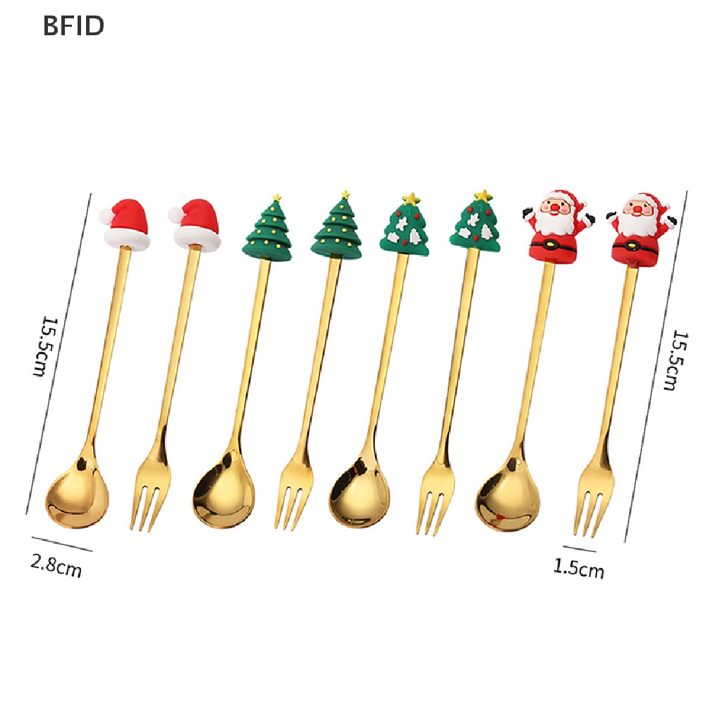 [BFID] 4pcs/6pcs Christmas Gift Cutlery Sendok Garpu Set Elk Dekorasi Pohon Natal Dessert Spoon Fruit Fork Sendok Kopi Cutlery Gift [ID]