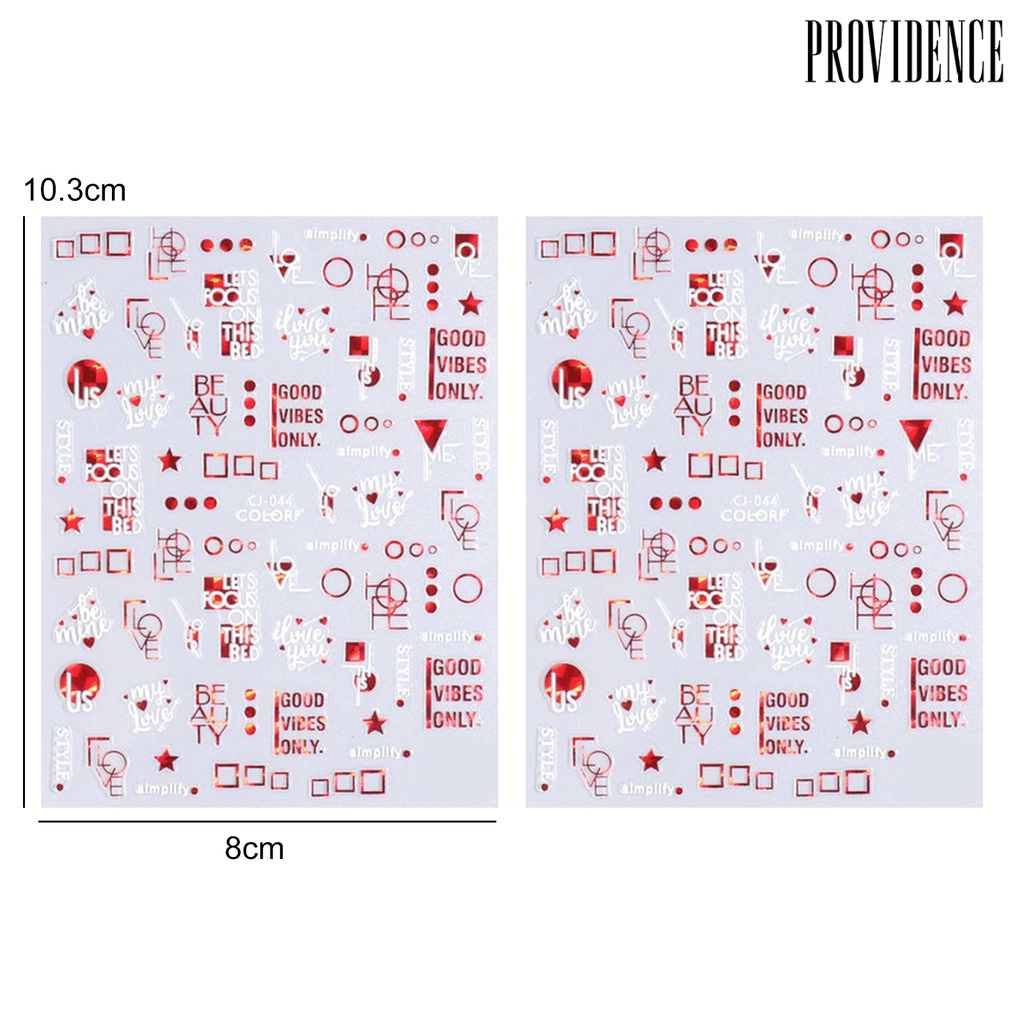 Providence 2Pcs Stiker Nail Art Tidak Luntur Mudah Tempel Perekat Diri Tidak Rontok DIY Valentines Day Merah Pola Hati Manicure Decal Salon Kuku Pasokan