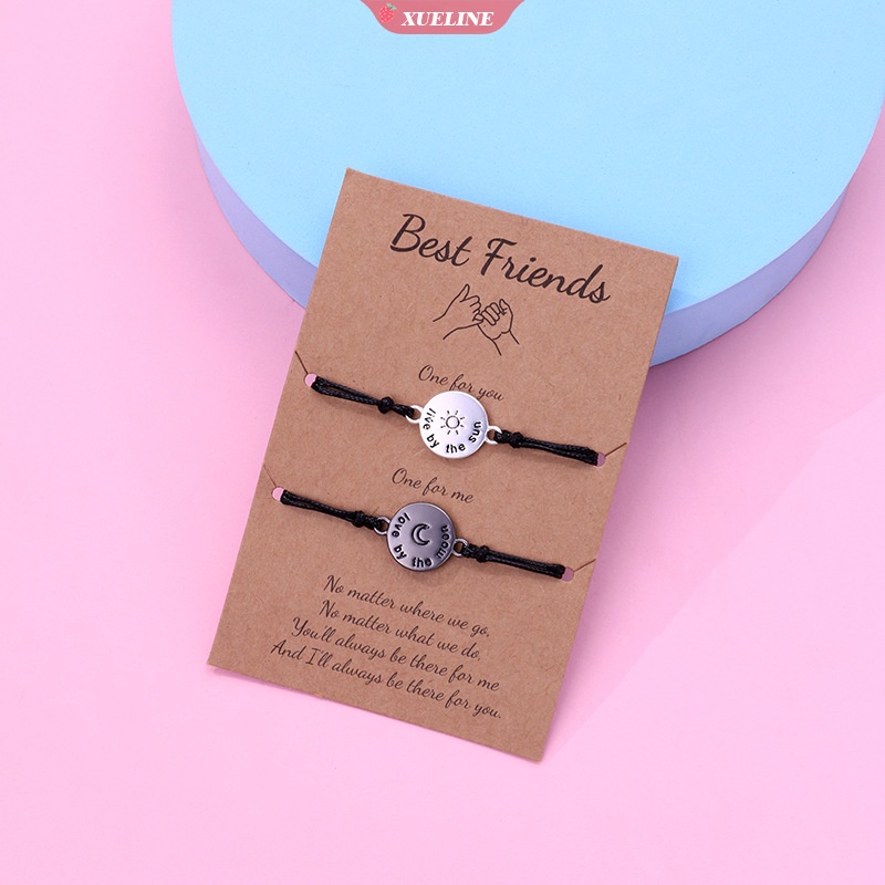 2 Pcs/Set Gelang Pasangan Matahari Dan Bulan Hadiah Handmade Tali Tangan Yang Dapat Disesuaikan Best Friend Bracelet Magnetic Couple Charm Bracelet [ZXL]