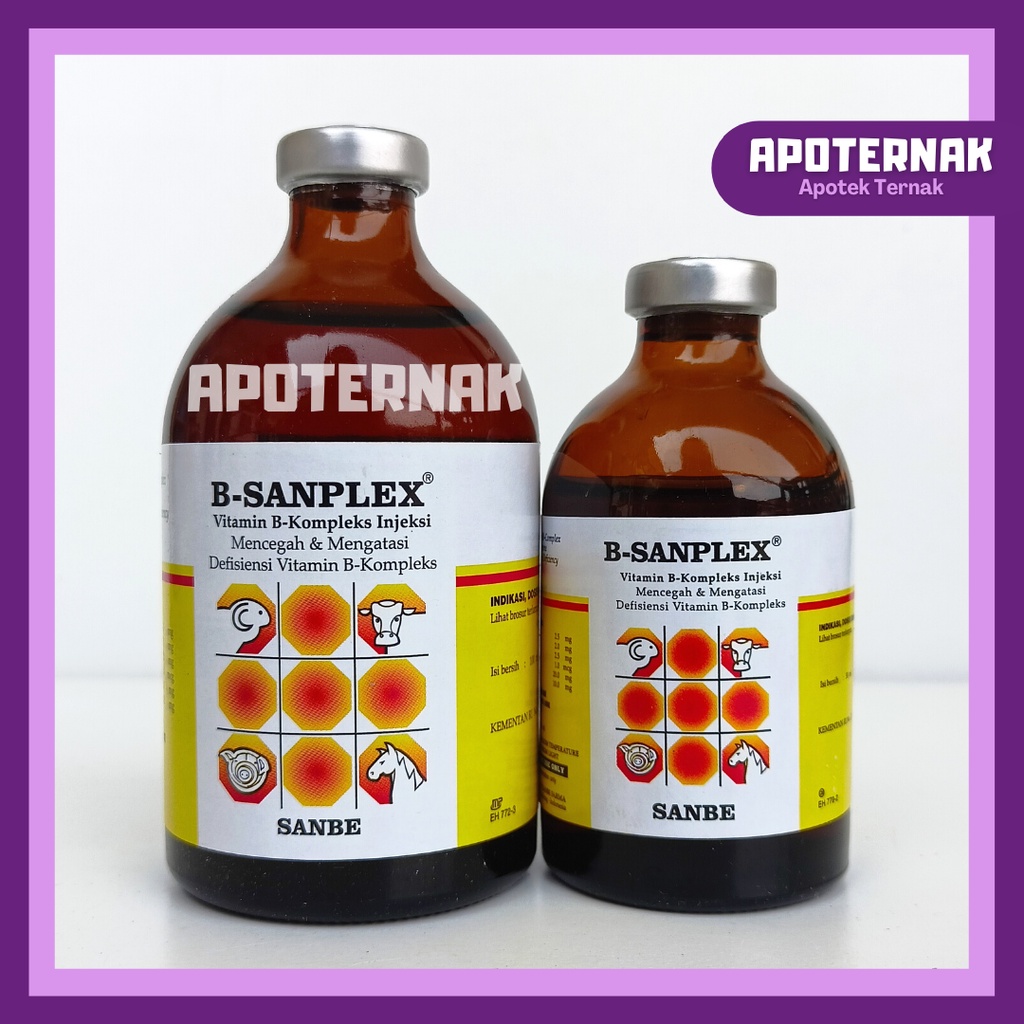 B Sanplex SANBE | Injeksi Vitamin B komplek Untuk Memulihkan dan Menjaga Stamina Tubuh Hewan | 50mL &amp; 100mL