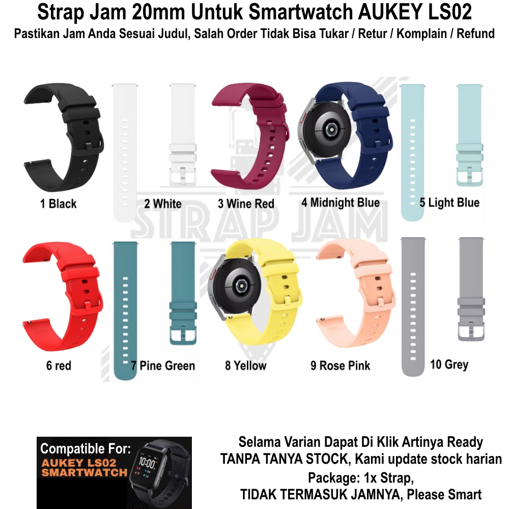 PWK Tali Jam Tangan Aukey LS02 LS-02 - Strap 20mm Rubber Silikon Aneka Warna