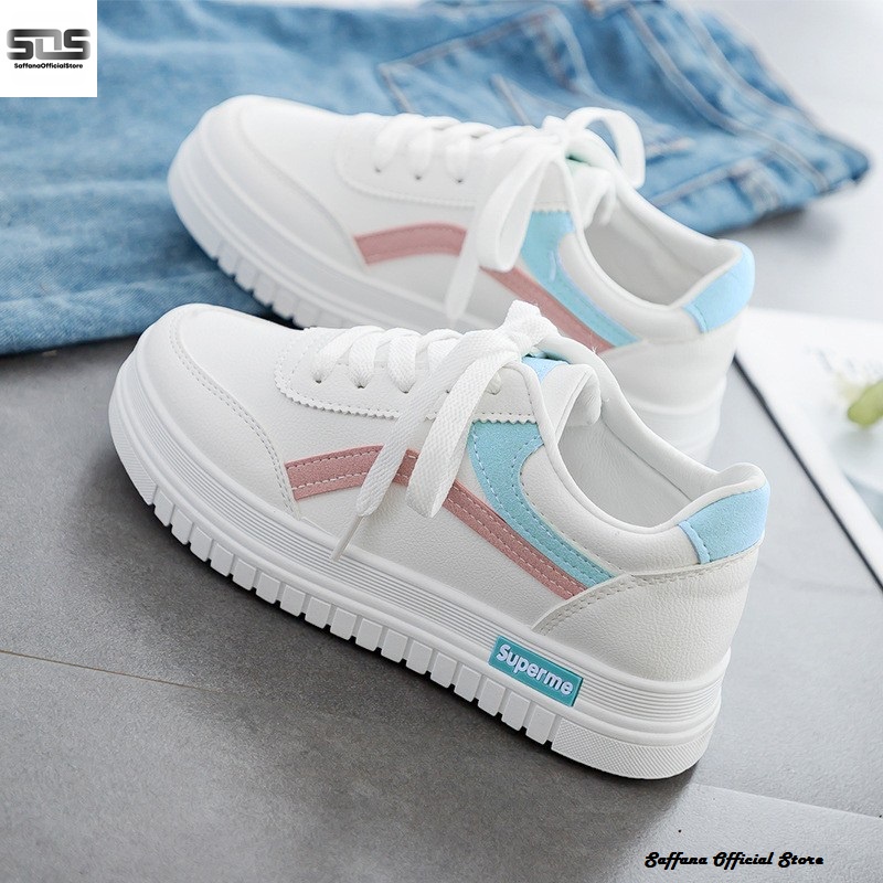 Sepatu Sneakers Wanita Korea Putih Import Kasual Terbaru Kekinian SUPERME- Sepatu Sneakers Wanita Hi