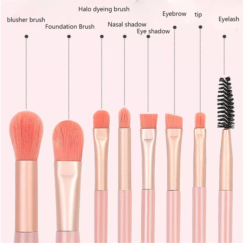 FY Kuas Set Make Up 8 pcs + Pouch Set Mini Travel Make Up Brush