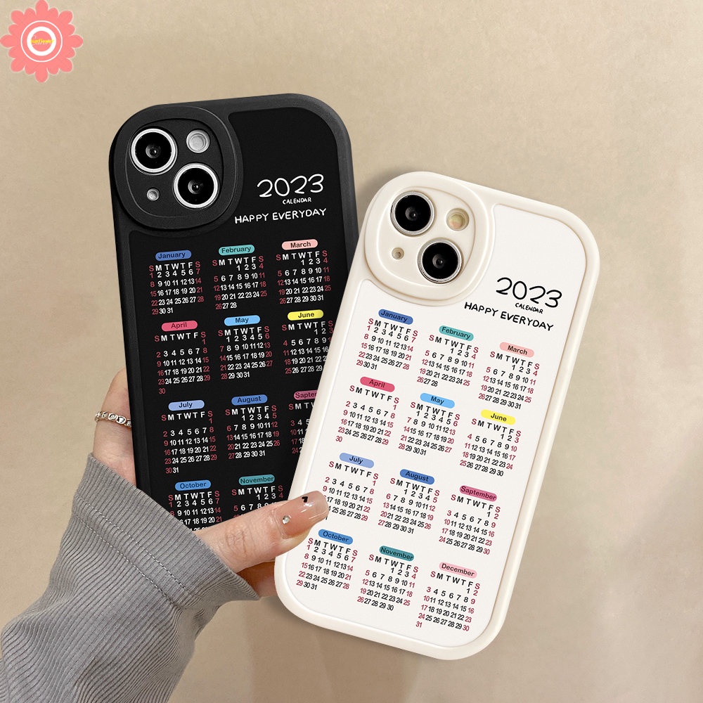 Phone Case For iPhone 11 6 6s 7 8 Plus 14 12 13 Pro Max 14Plus XR X XS MAX SE 2020 Couple Happy Everyday 2023 Calendar Soft TPU Lens Protector Back Cover