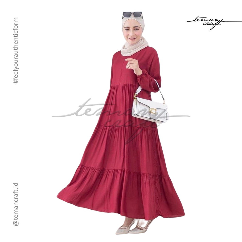 Baju Gamis Wanita - Teman Nadhif Dress Rayon Uniqlo Premium Polos Susun Rempel