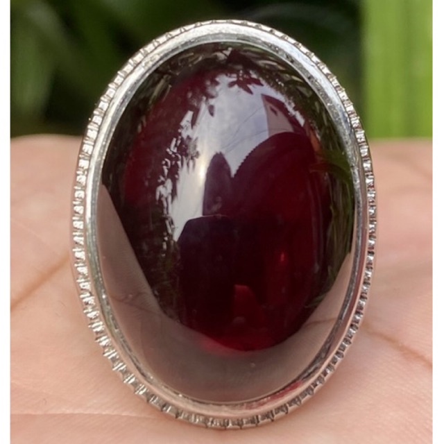 Cincin Batu Akik Yaman Merah Kecubung Api Hitam Tembus Merah