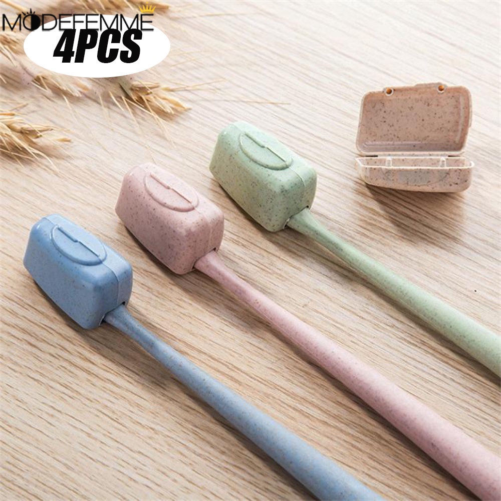 4pcs Wheat Straw Toothbrush Cap Portable Toothbrush Head Lid Sikat Gigi Pelindung Kepala Case Penutup Kepala Sikat Gigi Tahan Debu Untuk Perjalanan Keluarga Berkemah