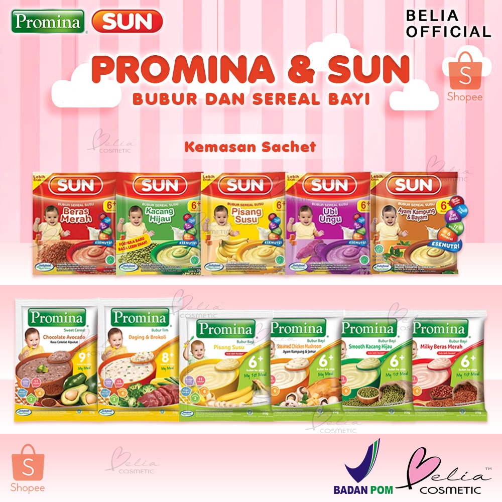 ❤ BELIA ❤ PROMINA SUN Bubur Tim Sereal Bayi SACHET 20g | 6+ Bulan Keatas | Makanan Instant Aman Baby | MPASI | HALAL BPOM