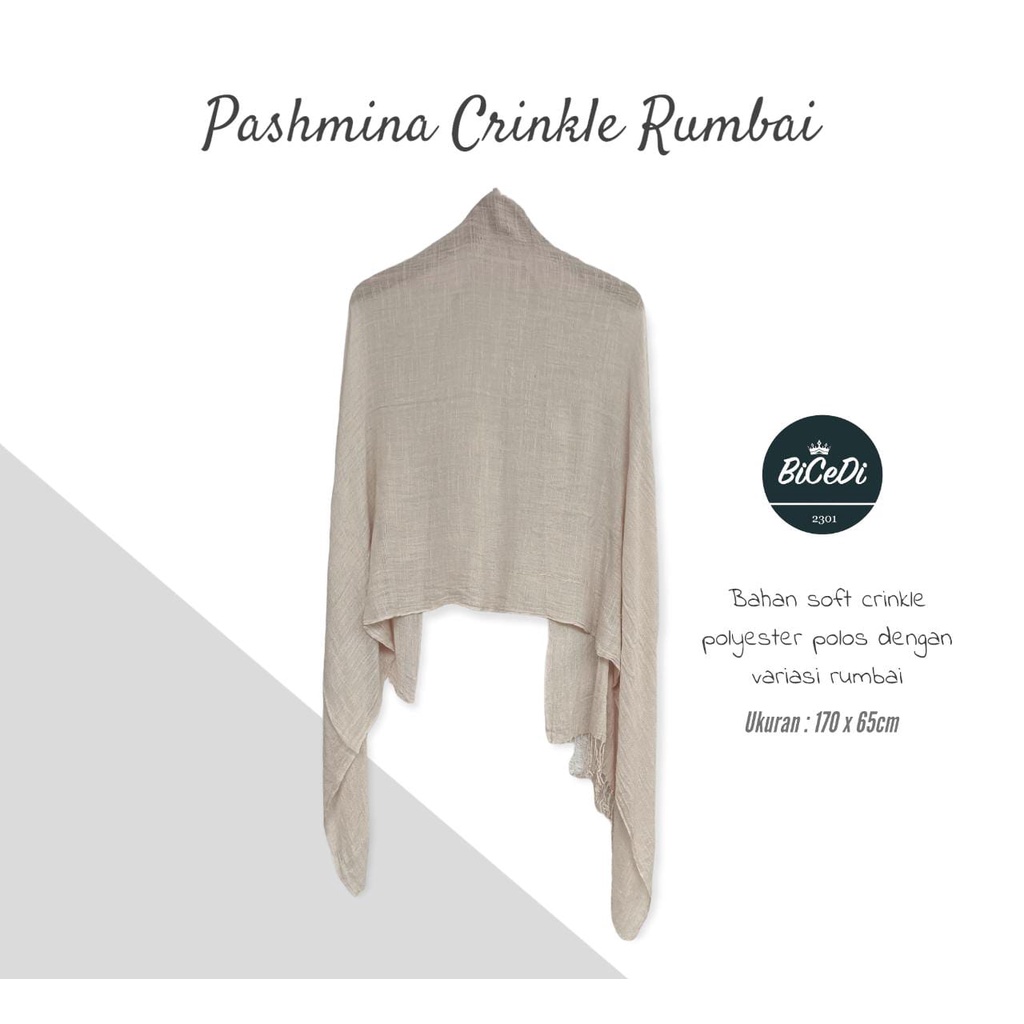 Pashmina Polos Crinkle Rumbai bahan Viscose polyester / Jilbab Selendang kekinian MURAH