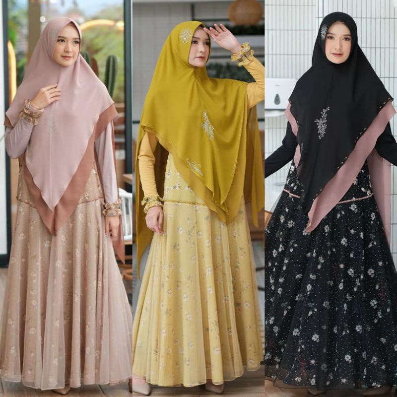 Mahira Series Eldeena Syar'i By Kanaya Terbaru Gamis Muslim Ceruty Babydoll Ultimate Printing Mix Je