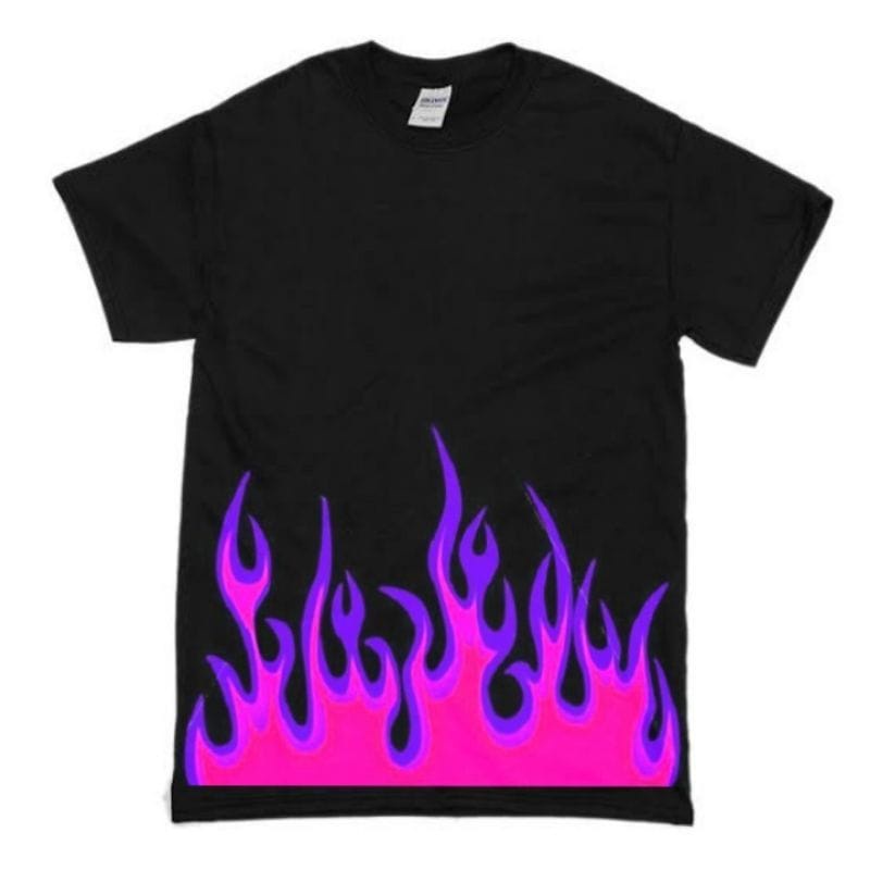 T-shirt | Oversize | Kaos Motif Api Violet - Fire Violet / Baju Hitam Pria Motif Api Rapper Oversize