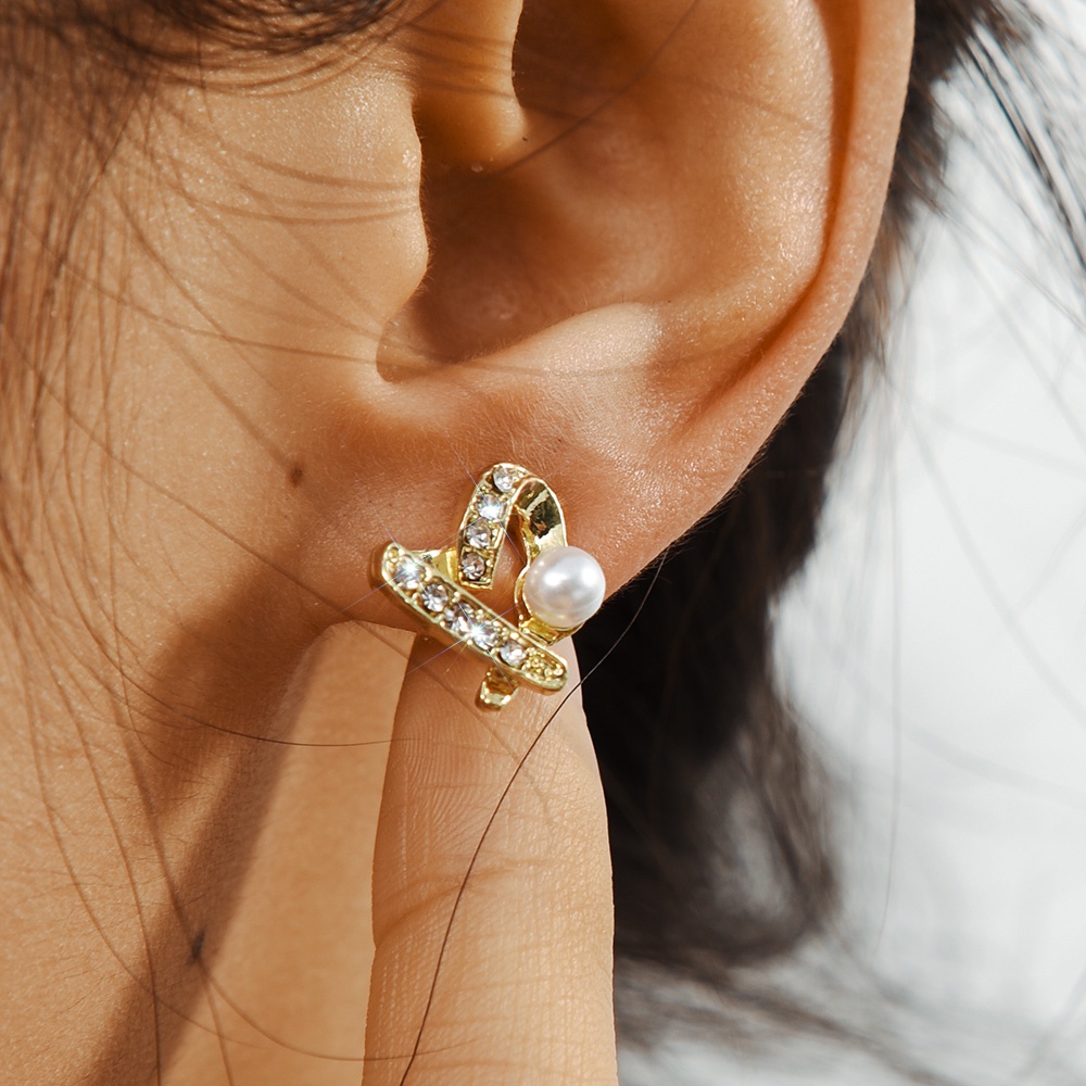 Mewah Zirkon Ladies Wanita Women Stud Earring Mutiara Korea Elegan Gadis Korean INS Lucu Pesta Stud Earrings Pernikahan Cinta Hati