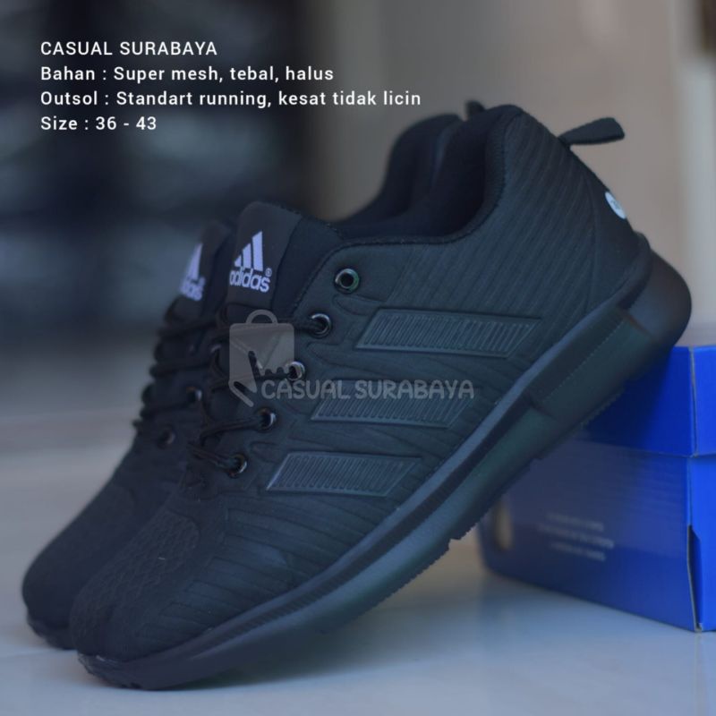 CASUAL SURABAYA - Sepatu Sekolah Hitam Full. Sepatu Adidas Hitam Polos. Sepatu Hitam Laki Perempuan