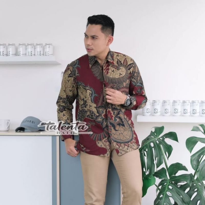 Baju Kemeja batik pria cowok cowo lengan panjang pendek pekalongan solo seragam keris premium G04